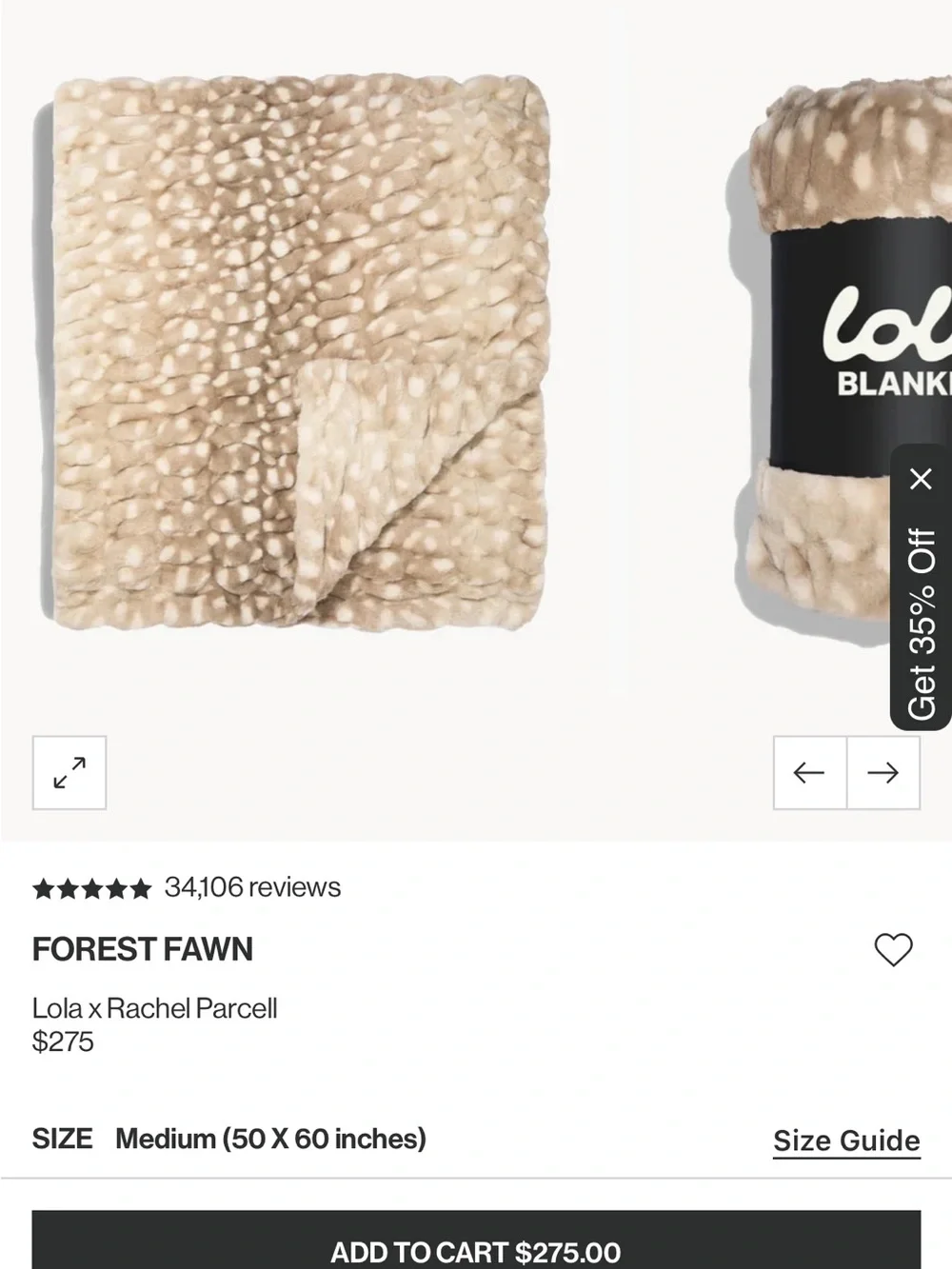 LOLA blanket medium (50x60) in forest fawn-NWT unopened in original packaging